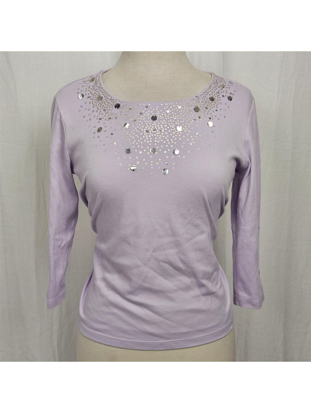 Sequined Lavender Fairy Top 3/4 Sleeve Petite MED Hastings & Smith, Cotton Blend